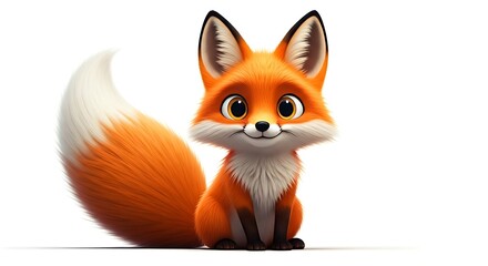 Fototapeta premium Adorable cartoon fox with big eyes sitting and smiling, perfect for children's books and playful designs, conveys joy and whimsy