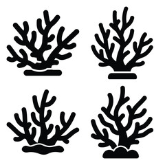 coral reef minimal icon set, black color and white background