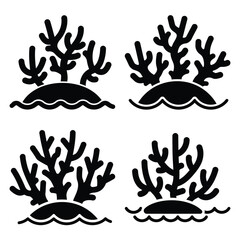 coral island minimal icon set, black color and white background