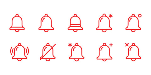 Notification Bell Line Icons. Perfectly pixelated. Stroke is editable. Vector illustration