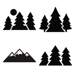 Obraz premium forest mountain minimal icon set, black color and white background