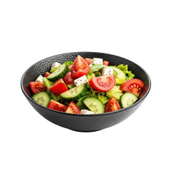 Refreshing Greek Salad in Bowl for Healthy Eating Lifestyle Diet Featuring Tomatoes Cucumbers Feta Cheese Lettuce Herbs on Checkered Backdrop