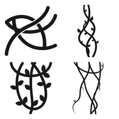 jungle vines minimal icon set, black color and white background