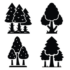rainforest minimal flat icon set, black color and white background