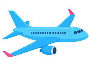 Fototapeta premium Airplane light blue color with pink tips. Plane in cartoon design. Passenger plane 