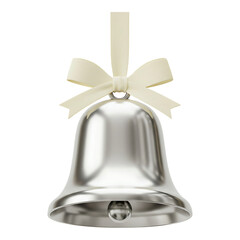 Silver Christmas bell with cream bow, decorative holiday illustration for festive season