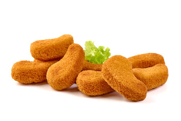 Chicken Nuggets with Lettuce, isolated on white background