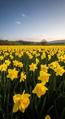 Field of Daffodils in Springtime Sunlight.