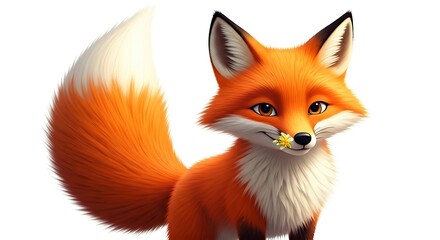 Obraz premium Adorable fox with a flower brings a touch of whimsical nature to any project, perfect for children's books, nature blogs, and greeting cards
