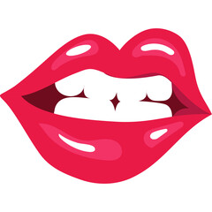 Glossy Red Lips With White Teeth Slightly Parted Open And Shiny With Reflective Highlights On Transparent Background