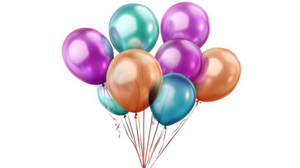 A bunch of shiny balloons in various colors against a black backdrop on transparent background