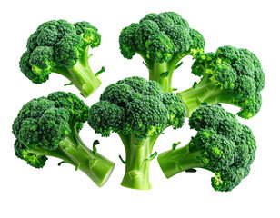 Group of fresh broccoli florets against a black background