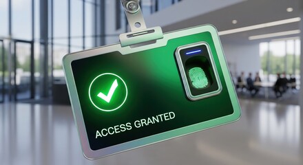 Access granted badge with fingerprint scanner for secure entry system