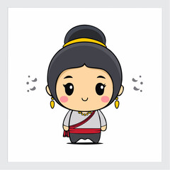 Thai girl in traditional dress with transparent background