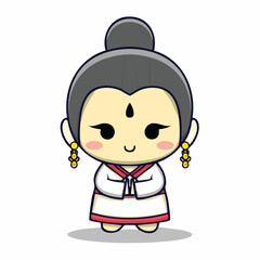 Cute Asian woman character in traditional clothing