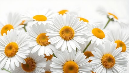 Fototapeta premium Fresh daisies in full bloom on a clean white background.