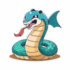 Cartoon snake coiled up with transparent background