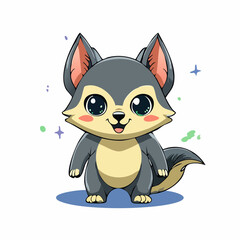 Playful wolf cub character with transparent background