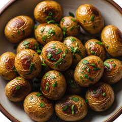 Roasted Baby Potatoes in Bowl Delicious Cooked Small Potatoes Garnished with Fresh Parsley Gourmet Dish Baked Tiny Potatoes Simple Tasty Food Top View