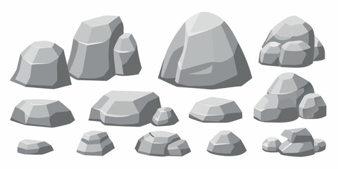 Collection of various grey isometric rocks and stones for game design and illustration © Roni