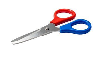 Open red and blue handled scissors