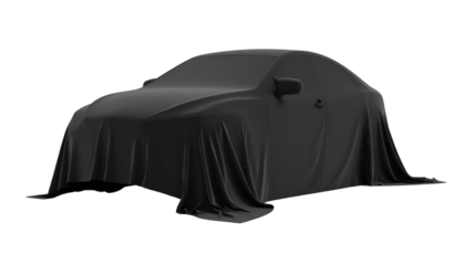 Car covered with draped fabric