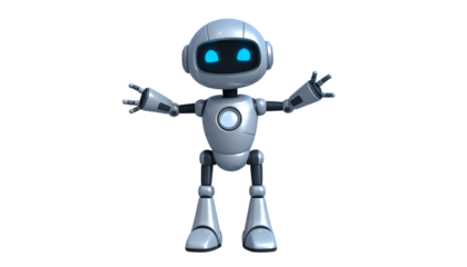 Shiny robotic figure, outstretched arms