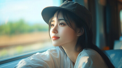 a woman traveling on winter train