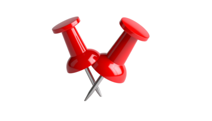 Two red pushpins on a black background