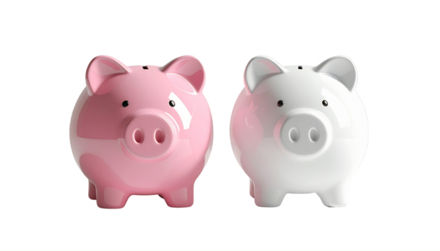 Classic Piggy Banks Duo – isolated on transparent background