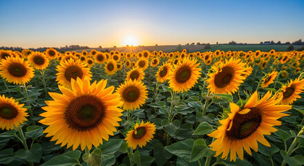 Fototapeta premium Vibrant Orange Sunflowers Blooming in a Field on a Sunny Morning