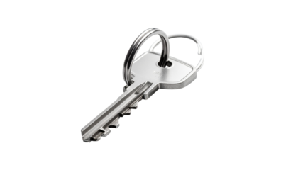 Silver key on ring on black ground