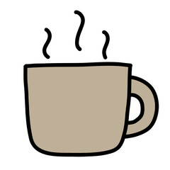 手描き線画のシンプルで可愛い湯気の出ているマグカップのイラスト