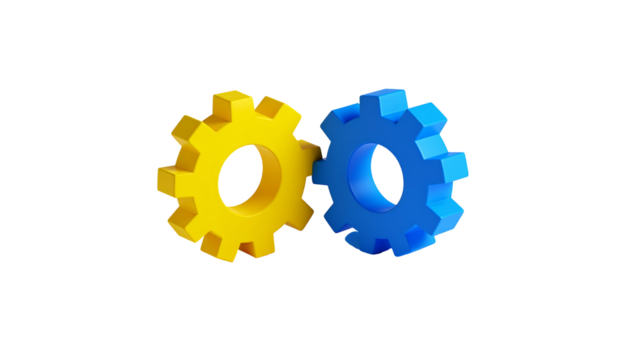Interlocked yellow and blue gears