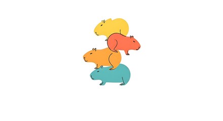 Adorable capybara stack in vibrant colors creates fun, playful animal illustration great for children's books, educational materials, or cute designs