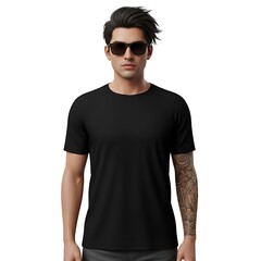 Man in Black T-Shirt and Sunglasses - A Stylish Portrait.