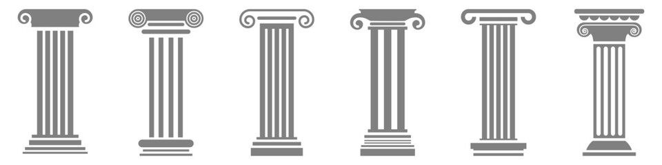 Set ancient columns pillar vector. Ideal for history, architecture, and classical themes. This graphic set symbolizes strength, support, and historical design.
