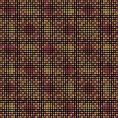ornament from squares. maroon and gold hand drawn pixels. vector seamless pattern. black repetitive background. modern decorative art. geometric fabric swatch. textile design template. home decor