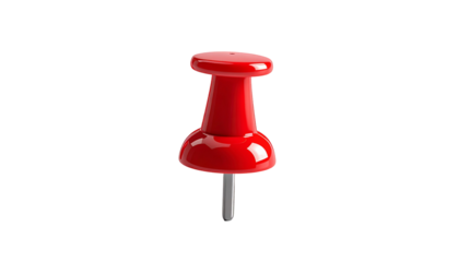 Isolated bright red push pin on black