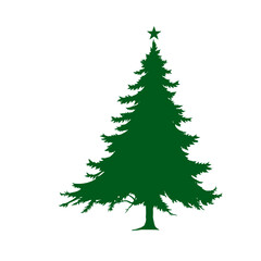 a simple green christmas tree silhouette on a transparent background