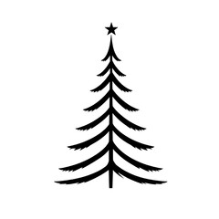 silhouette of a christmas tree with a star on top, against a transparent background