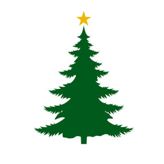 simple graphic representation of a christmas tree with a yellow star on top, isolated on transparent background 