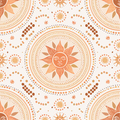 A seamless Indigenous Australian sun and earth pattern with concentric dotted circles and warm tones. Perfect for educational, artistic, or cultural projects.