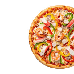 Seafood Pizza Delicious Topping Isolated Flavor Italian Cuisine Fresh Crab Shrimp Pepper Mozzarella Crust Baked Gourmet Fastfood Restaurant Nutrition