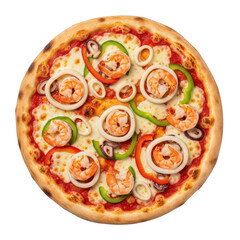 Seafood Pizza with Shrimp and Squid Rings on Transparent Background Delicious Italian Cuisine Ready for Custom Design and Placements