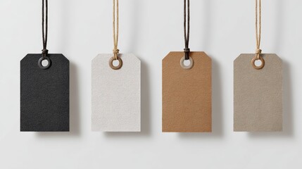 plain-colored tags with string.