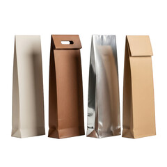 Selection of Paper Bags Different Colors, Blank Shopping Gift Retail Packaging, Isolated on Plain Background, Product Mockup