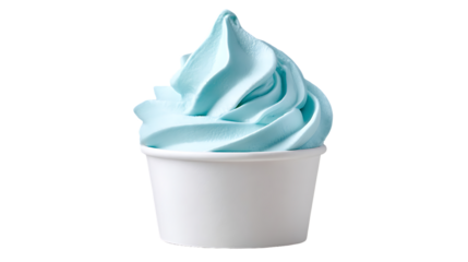 Swirled Soft-Serve Ice Cream Pastel Cyan Sky Blue Paper Cup Studio Food Photography, Isolated Transparent PNG
