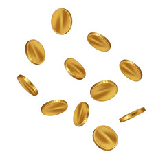 Shiny Golden Coins Falling on Transparent Background, Vector Illustration of Wealth and Prosperity for Business and Finance Projects
