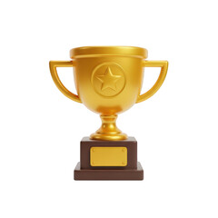 Shiny Golden Trophy Cup Render Symbol Victory Achievement Winning Reward Award Competition Champion Winner Isolated on Transparent